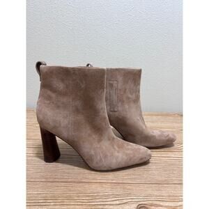 Vince Suede Ankle Boots Taupe Block Heel Size 7.5 US / 38 EU Pull On Modern Chic